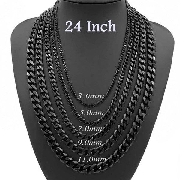 24 Inch Men's Black Stainless Steel Cuban Chain