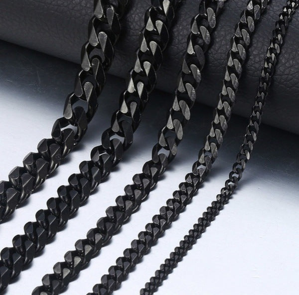 24 Inch Men's Black Stainless Steel Cuban Chain